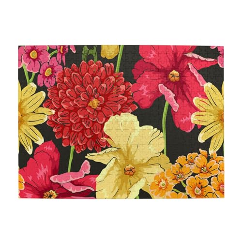 Bunte Blumen, Blumenmuster, 500-teiliges Puzzle für Erwachsene – Holzpuzzle für Erwachsene und ältere Menschen von gawuoab