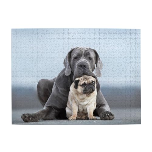 Cane Corso Hunde Mops Freundschaftskonzepte, 500 Teile Puzzle für Erwachsene – Holzpuzzle für Erwachsene und ältere Menschen von gawuoab