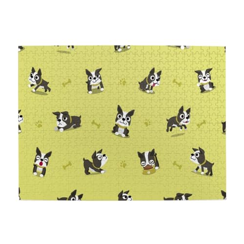 Cartoon Boston Terrier Hund, 500-teiliges Puzzle für Erwachsene – Holzpuzzle für Erwachsene und ältere Menschen von gawuoab