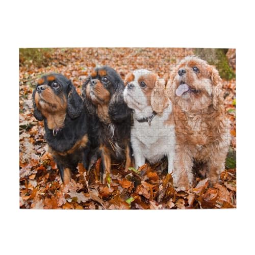 Cavalier King Charles Spaniel Herbstwelpen, 500-teiliges Puzzle für Erwachsene – Holzpuzzle für Erwachsene und ältere Menschen von gawuoab