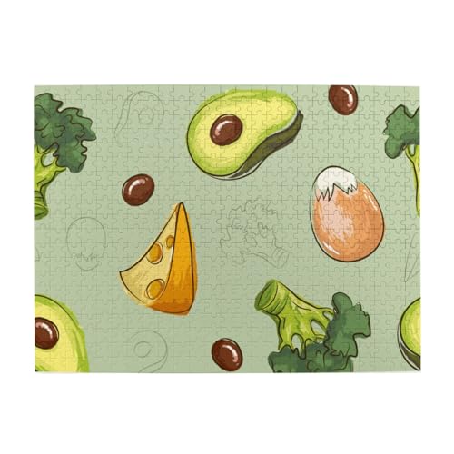 Doodle Brokkoli Käse Avocado, 500 Teile Puzzle für Erwachsene – Holzpuzzle für Erwachsene und ältere Menschen von gawuoab