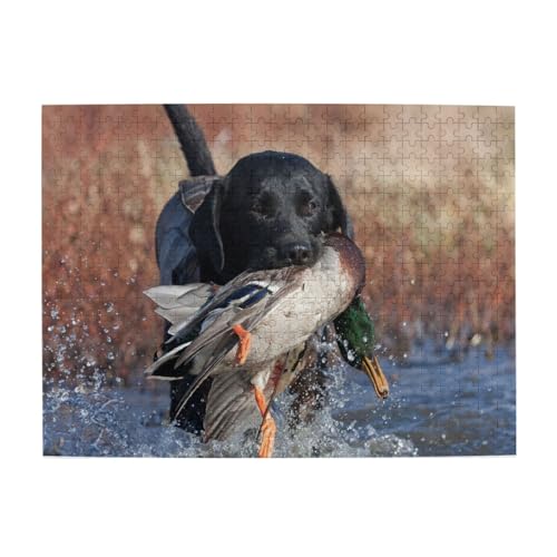 Entenjagd-Labrador-Hund, Cooler schwarzer Welpe, Tier, 500-teiliges Puzzle für Erwachsene – Holzpuzzle für Erwachsene und ältere Menschen von gawuoab