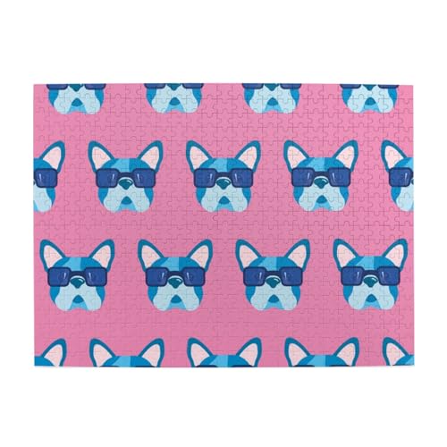 Französische Bulldogge mit Brille (2), 500-teiliges Puzzle für Erwachsene – Holzpuzzle für Erwachsene und ältere Menschen von gawuoab