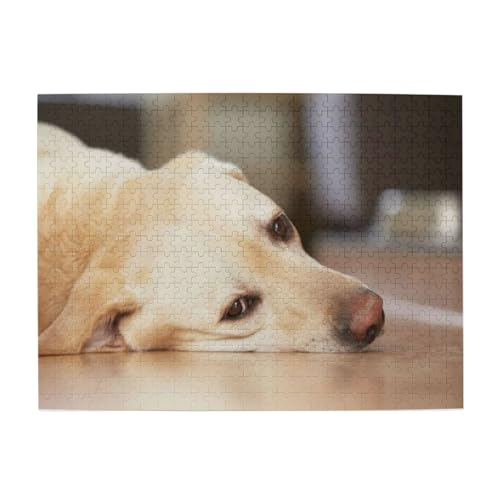 Gelber Labrador Retriever-Druck, 500-teiliges Puzzle für Erwachsene – Holzpuzzle für Erwachsene und ältere Menschen von gawuoab
