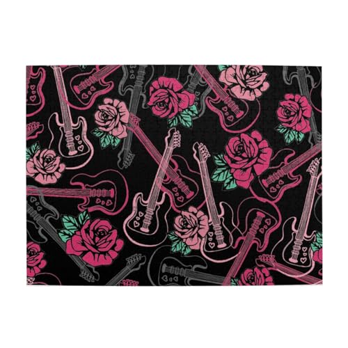 Gitarre und Rose, 500-teiliges Puzzle für Erwachsene – Holzpuzzle für Erwachsene und ältere Menschen von gawuoab