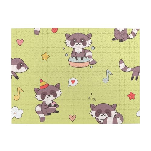 Kawaii Waschbär süß, 500 Teile Puzzle für Erwachsene – Holzpuzzle für Erwachsene und ältere Menschen von gawuoab