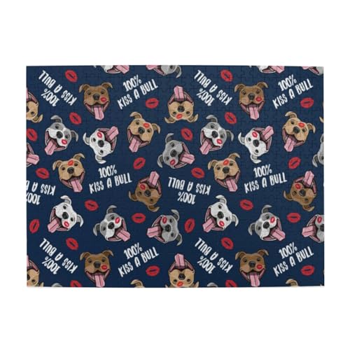 Kiss A Bull – Niedlicher Pitbull-Hund mit Lippen, Liebe zum Valentinstag, 500-teiliges Puzzle für Erwachsene – Holzpuzzle für Erwachsene und ältere Menschen von gawuoab