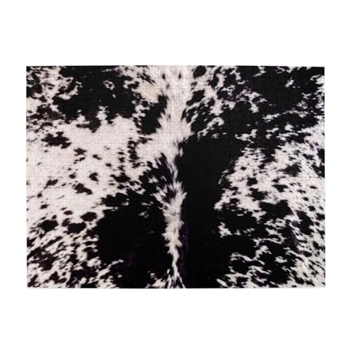Kuhfell-Puzzle, schwarz-weiße Kuh, 500 Teile, Puzzle für Erwachsene, Holzpuzzle für Erwachsene und ältere Menschen von gawuoab