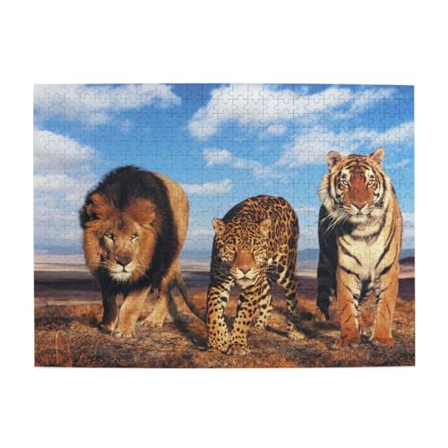 Löwe, Leopard und Tiger kämpfen um Nahrung, Bedruckt, 500-teiliges Puzzle für Erwachsene – Holzpuzzle für Erwachsene und ältere Menschen von gawuoab