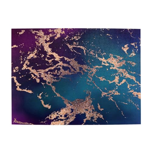 Marble Luxe Decor Dunkelviolett und Blaugrün mit Gold, 500-teiliges Puzzle für Erwachsene – Holzpuzzle für Erwachsene und ältere Menschen von gawuoab