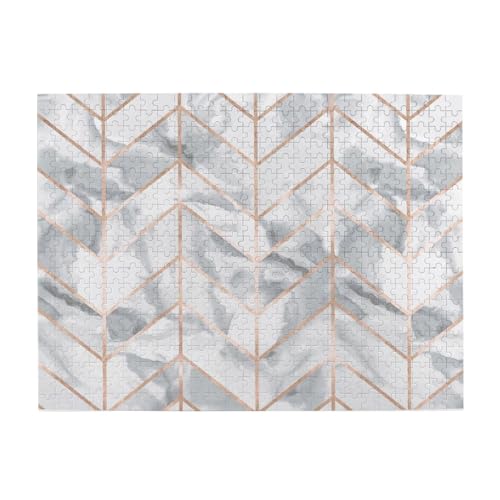 Marmor-Fischgrätenmuster, Roségold, 500-teiliges Puzzle für Erwachsene – Holzpuzzle für Erwachsene und ältere Menschen von gawuoab