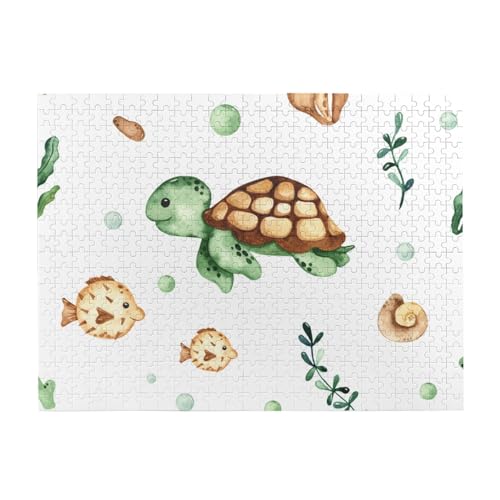 Niedliche Aquarell-Meeresschildkröte, Krabbe, 500-teiliges Puzzle für Erwachsene – Holzpuzzle für Erwachsene und ältere Menschen von gawuoab