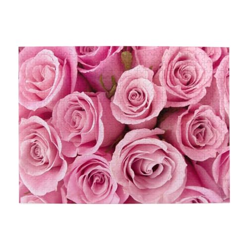 Pink Rose, 500-teiliges Puzzle für Erwachsene – Holzpuzzle für Erwachsene und ältere Menschen von gawuoab