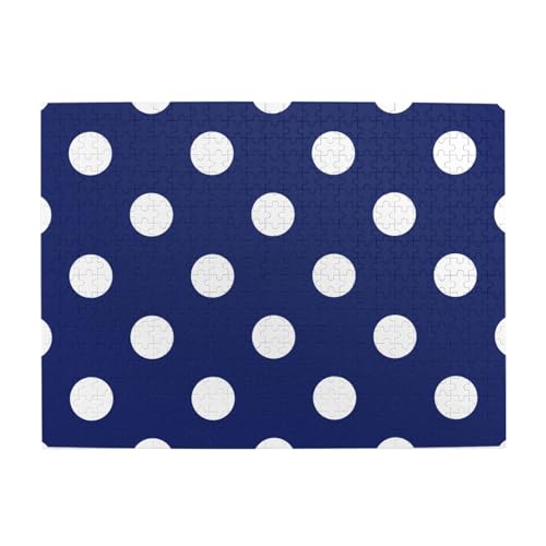 Polka Dot Navy Pattern, 500-teiliges Puzzle für Erwachsene – Holzpuzzle für Erwachsene und ältere Menschen von gawuoab