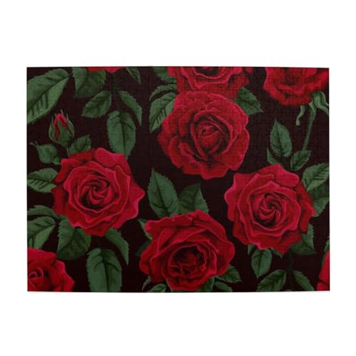 Rote Rose gedruckt, 500-teiliges Puzzle für Erwachsene – Holzpuzzle für Erwachsene und ältere Menschen von gawuoab