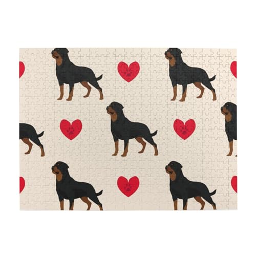 Rottweiler-Hund, buntes Herz, 500-teiliges Puzzle für Erwachsene – Holzpuzzle für Erwachsene und ältere Menschen von gawuoab