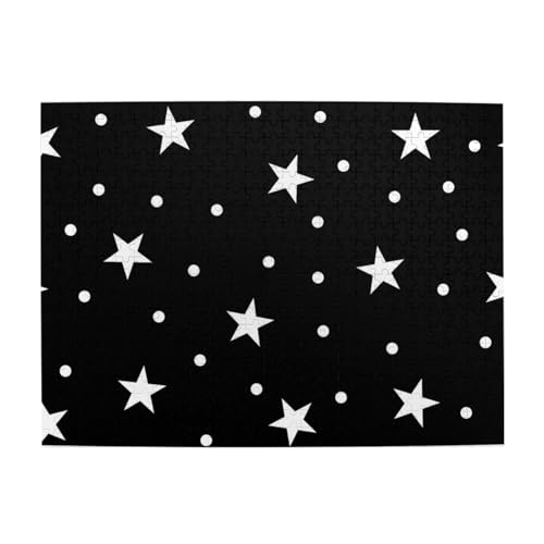 Schwarz-weiße Tupfen und Sterne, 500-teiliges Puzzle für Erwachsene – Holzpuzzle für Erwachsene und ältere Menschen von gawuoab