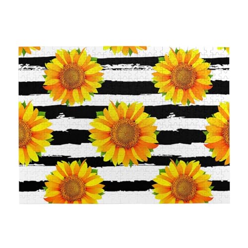 Sonnenblumen auf schwarz-weiß gestreiftem Hintergrund, 500-teiliges Puzzle für Erwachsene – Holzpuzzle für Erwachsene und ältere Menschen Sonnenblumen auf schwarz-weiß gestreiftem Hintergrund, 500-teiliges Puzzle für Erwachsene – Holzpuzzle für Erwachsene und ältere Menschen von gawuoab