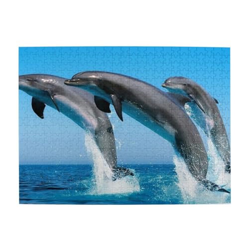 Springende Delfine im Winter, 500-teiliges Puzzle für Erwachsene – Holzpuzzle für Erwachsene und ältere Menschen Springende Delfine im Winter, 500-teiliges Puzzle für Erwachsene – Holzpuzzle für Erwachsene und ältere Menschen von gawuoab