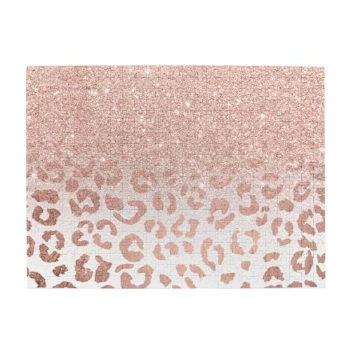 Trendiger Faux-Roségold-Glitzer-Ombre-Leopard, 500-teiliges Puzzle für Erwachsene – Holzpuzzle für Erwachsene und ältere Menschen von gawuoab