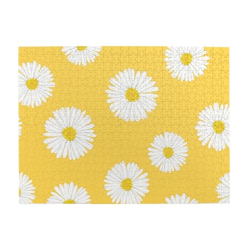 Weiße Aster, Gänseblümchen, Gelb, 500 Teile Puzzle für Erwachsene – Holzpuzzle für Erwachsene und ältere Menschen von gawuoab