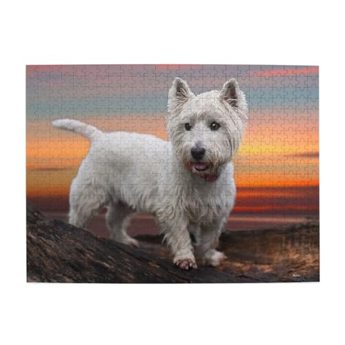 West Highland White Terrier Hunde Berge Weiß, 500 Teile Puzzle für Erwachsene – Holzpuzzle für Erwachsene und ältere Menschen von gawuoab