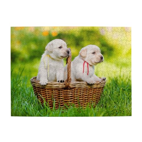 Zwei Hunde in einem Korb, Bedruckt, 500-teiliges Puzzle für Erwachsene – Holzpuzzle für Erwachsene und ältere Menschen von gawuoab