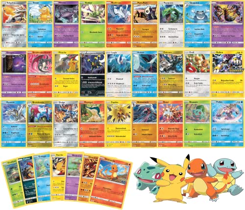 Pokemon Karten - Individuelles Kartenset kompatibel mit Pokemon Karten - 50 Verschiedene Originale Pokemon Karten mit 8 Holo/Reverse Holo Karten - Deutsch - Sparangebot - Zusammengestellt von GECO von geco