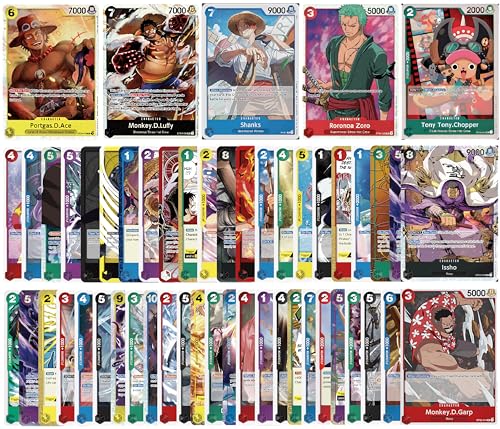 One Piece Card Game Karten - 50 Verschiedene One Piece Karten inklusive 5 garantierten Holo Karten - Englisch von geco