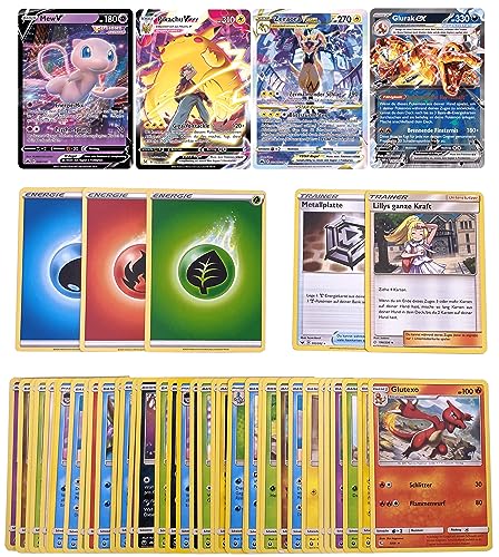 Pokemon Karten Deutsch - 30 Originale Pokemon Karten mit garantierter V, VMAX, VSTAR oder EX Karte + Holos - Individuelles Kartenset kompatibel mit Pokemon Karten - Zusammengestellt von GECO Pokemon Karten Deutsch - 30 Originale Pokemon Karten mit garantierter V, VMAX, VSTAR oder EX Karte + Holos - Individuelles Kartenset kompatibel mit Pokemon Karten - Zusammengestellt von GECO von geco