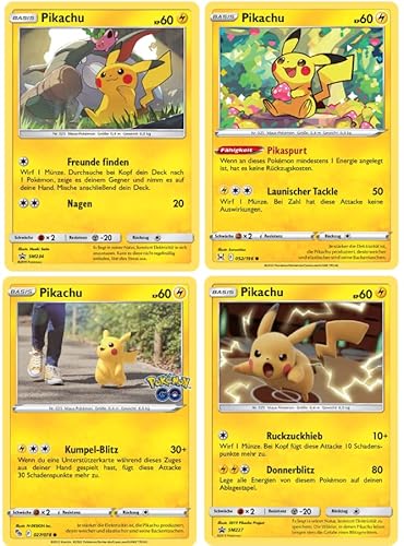 Pokemon Karten Deutsch - Individuelles Kartenset kompatibel mit Pokemon Karten - 4er Set Pikachu - Zusammengestellt von GECO Pokemon Karten Deutsch - Individuelles Kartenset kompatibel mit Pokemon Karten - 4er Set Pikachu - Zusammengestellt von GECO von geco