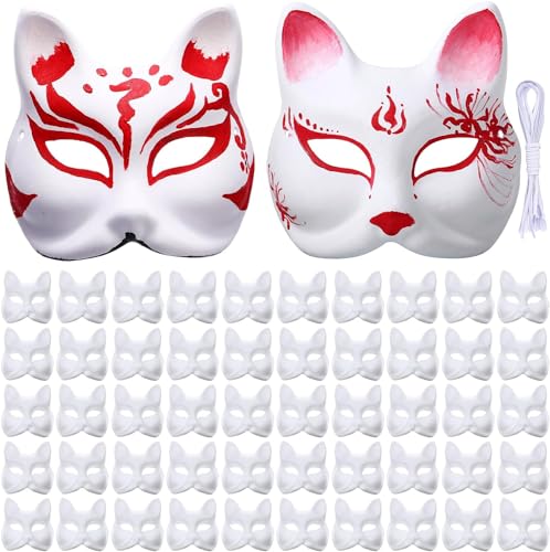 Creative DIY White Paper Cat Masks with Acrylic Paints - Hand-Painted Personalized Masks for Halloween, Dance Parties, and Celebrations (White,50pc) von generic