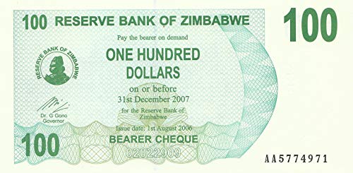 Simbabwe Pick-Nr: 42 bankfrisch (I) 2006 100 Dollars (Banknoten für Sammler) von Generisch