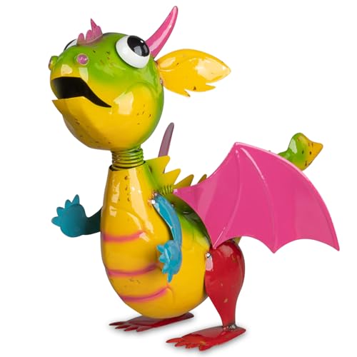 generisch Metallfigur lustiger Drache gelb | Metall Figur Dekofigur Haus Garten | 37 cm von generisch