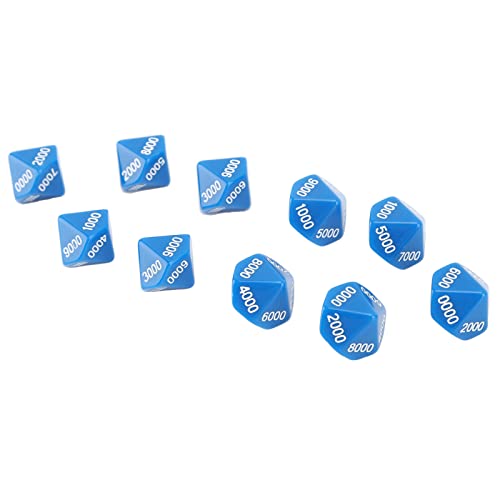 10-seitige Mathe-Würfel, Wasserfeste 10-seitige Mathe-Würfel, 10 Stück Weiße Zahlen für Schulbedarf (Blue) von gernie