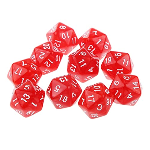 10 x zwanzigseitige 25 mm D20 RPG-Würfel – blickdichte Acryl-Spielwürfel für Tisch-Rollenspiele, Rot von getuse