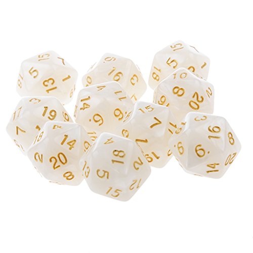 10 x zwanzigseitige 25 mm D20 RPG-Würfel – blickdichte Acryl-Spielwürfel für Tisch-Rollenspiele – Weiß von getuse