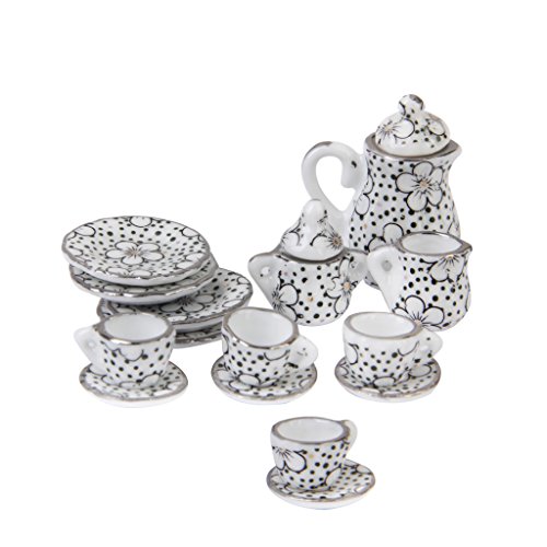 15-teiliges Puppenhaus-Miniatur-Möbel-Teekannen-Set mit Deckel, Tassen, Untertassen, Porzellan-Teeservice für Maßstab 1:12 von getuse