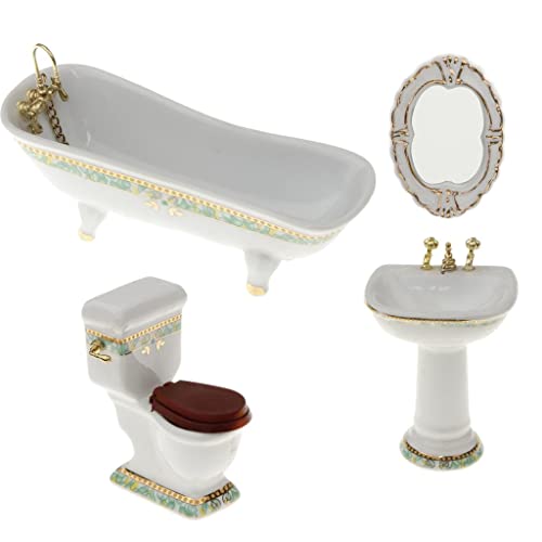 4 Stück Puppenhaus Miniatur Badezimmer Set 1/12 Maßstab Keramik Badewanne Modell Porzellan Waschbecken & Toilette für Puppenhaus Dekoration 4 Stück Puppenhaus Miniatur Badezimmer Set 1/12 Maßstab Keramik Badewanne Modell Porzellan Waschbecken & Toilette für Puppenhaus Dekoration von getuse