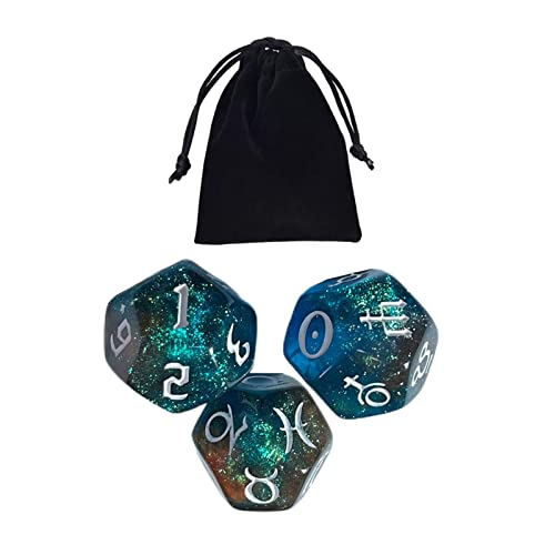 Acryl-Schild-Würfel, 12-seitig, Sternbild, Polyeder-Würfel, Set für Karten, Tischspiele, Rollenspiele, Geschenke, Stil D, 3 Stück von getuse