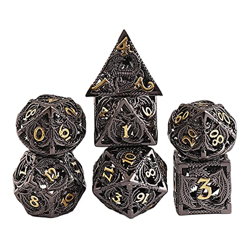Polyedrisches Würfel-Set aus antikem Kupfer, hohlgeschnitzt, für Rollenspiele, RPG, mit Metall-Aufbewahrungsbox von getuse