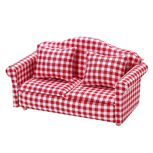 Puppenhaus-Sessel und Sofa im Maßstab 1:12 mit kariertem Kissen für Miniatur-Puppenhausmöbel Puppenhaus-Sessel und Sofa im Maßstab 1:12 mit kariertem Kissen für Miniatur-Puppenhausmöbel von getuse