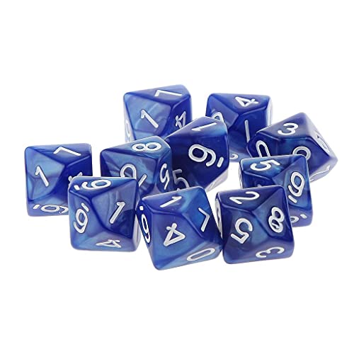 Set mit 10 blauen 0–9 mehrseitigen Würfeln, 16 mm, Acryl-Würfel für TRPG-Tisch-RPG-Spiele von getuse