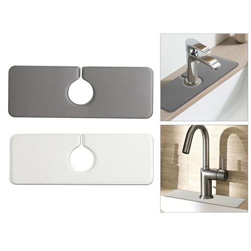Wasserdichte, saugfähige Matte für Küche und Bad, PU-Leder, öldicht, wiederverwendbar, 40 x 15 cm (Weiß + Grau) von getuse