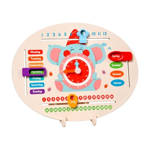getuse Lernuhr für Kinder, Holzspielzeug zum Lernen von Jahreszeiten, Monaten, Wochentagen und Zeitablesung, 29.5 x 22 cm, Lernspielzeug ab 3 Jahre von getuse