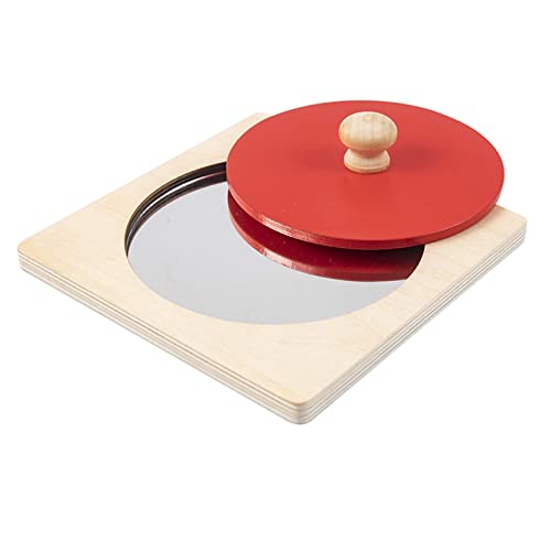 getuse Pädagogisches Baby-Spiegelspielzeug aus Holz mit Knopfdesign, sensorisches Badespielzeug für frühe Bildung und Hand-Augen-Koordination- Rot von getuse