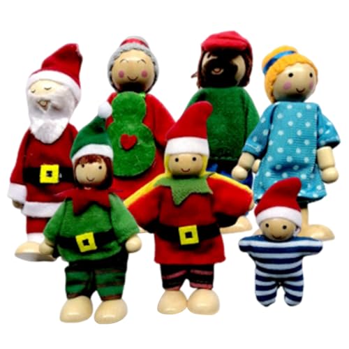 ggtuyt Weihnachtspuppenhaus Weihnachten Doll House Familie 7PCS/Set Holz bewegliche gemeinsame Dollhouse Interactive Doll House Familie Figuren für das Spielen von Spielen Dekoration von ggtuyt