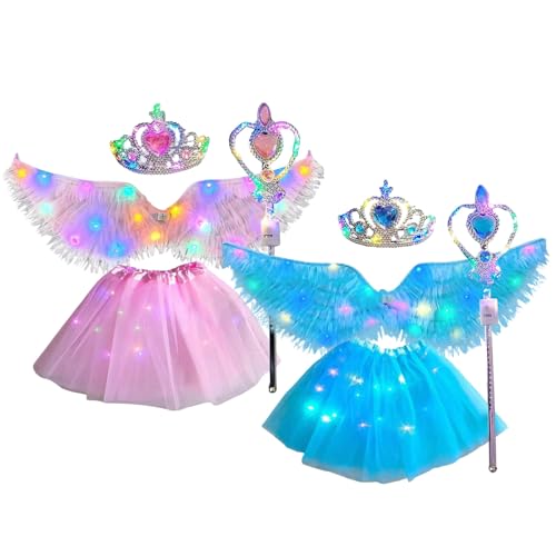 Engelsflügel Und Halo - Angel Halloween Kostüm | Feenflügel Kostüm Kinder | Kinder Kleiden Outfit Mit Halo, Rock Und Feenstab | Rollenspielkleid Für Geburtstag, Weihnachten, Schulfes Leuchtendes Stoff von gifyym