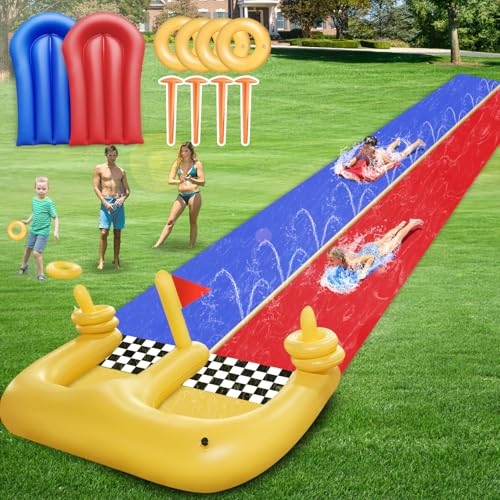 giicuzix Rasenwasser, 90 m Wasserrutsche und 2 aufblasbare Bretter, 4 Ringwurf, extra lange doppelte Rasen-Spritzmatte mit Sprinkler für Kinder und Erwachsene, Hinterhof, Sommer, Wasserspielzeug giicuzix Rasenwasser, 90 m Wasserrutsche und 2 aufblasbare Bretter, 4 Ringwurf, extra lange doppelte Rasen-Spritzmatte mit Sprinkler für Kinder und Erwachsene, Hinterhof, Sommer, Wasserspielzeug von giicuzix
