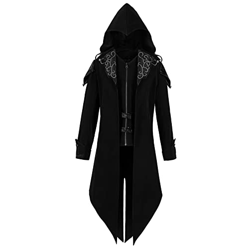 gishkeyay Herren Steampunk Jacke Gothic Kostüm Frack Jacke Viktorianischen Piraten Vintage Halloween Vampir Cosplay Kostüme, Schwarz, 5XL von gishkeyay